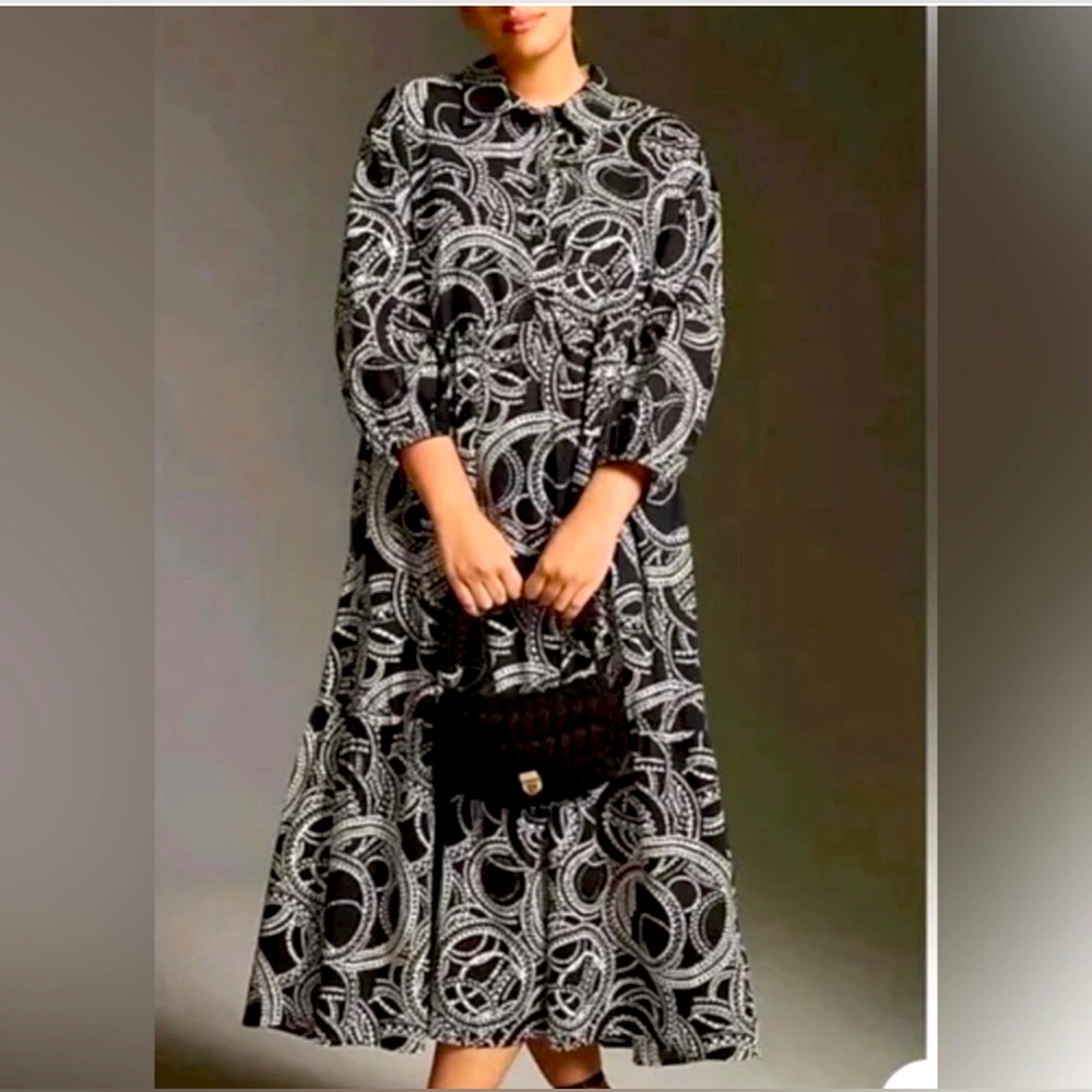 Anthropologie The Bettina Tiered Shirt Dress by Maeve Black/White Sz XXS
